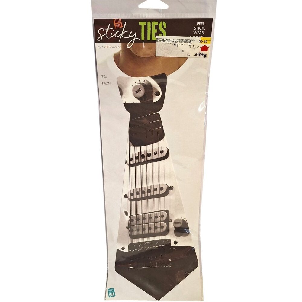 Guitar Fabric Big Guy Sticky Ties Peel Stick Sticker Tie 11" evREwares